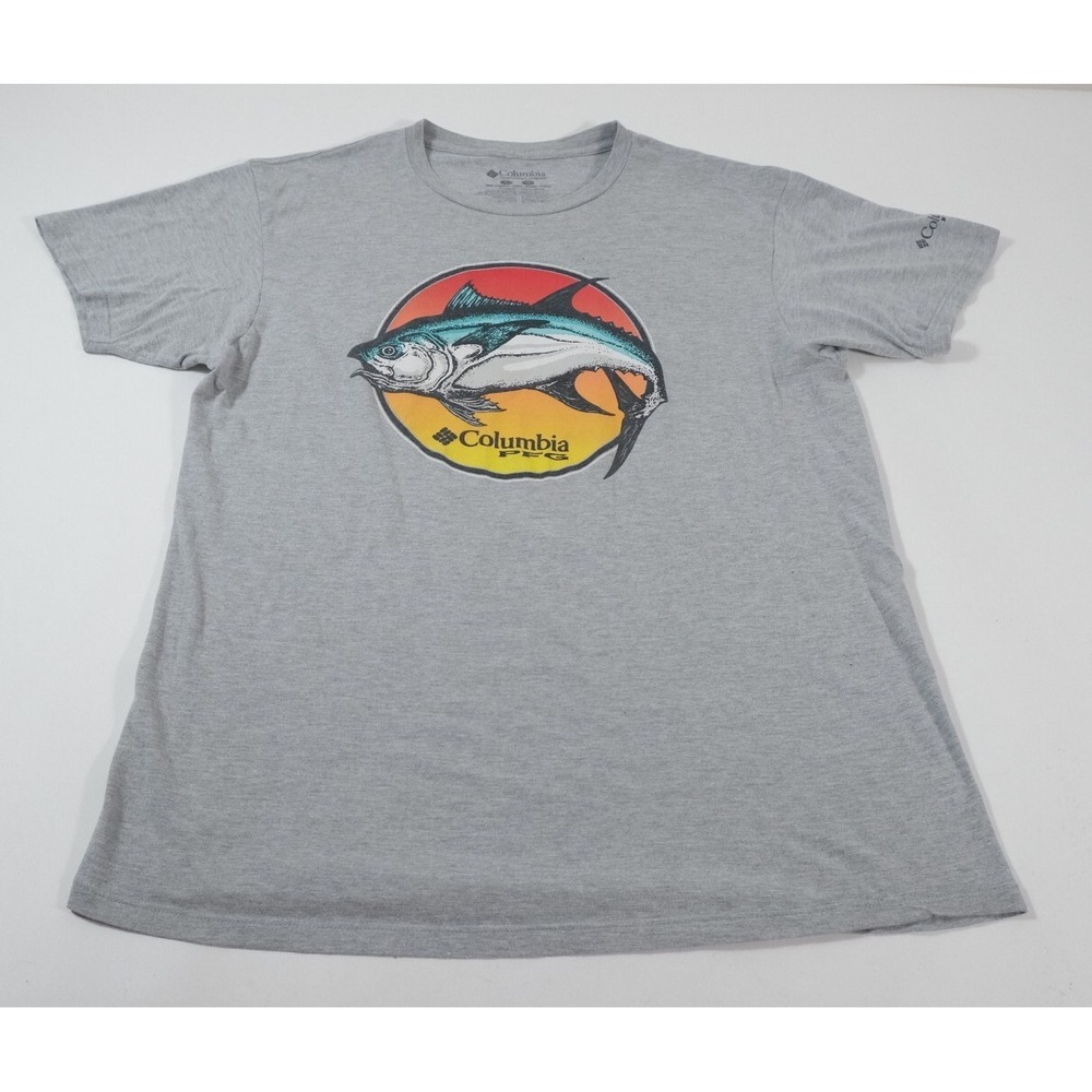 Columbia T Shirt Mens L Gray PFG Tuna Fish Graphic Short Sleeve Outdoor Tee